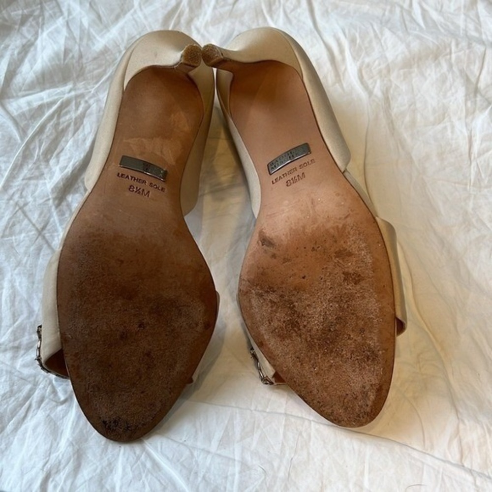 Badgley Mischka Rhinestone Silk Peeptoe Shoes Heels Open Toe Summer Blush 8.5 - Picture 11 of 16